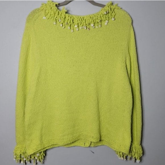 Mifresia Large Yellow Green Fringe Seashell Knit Cardigan - Picture 9 of 13